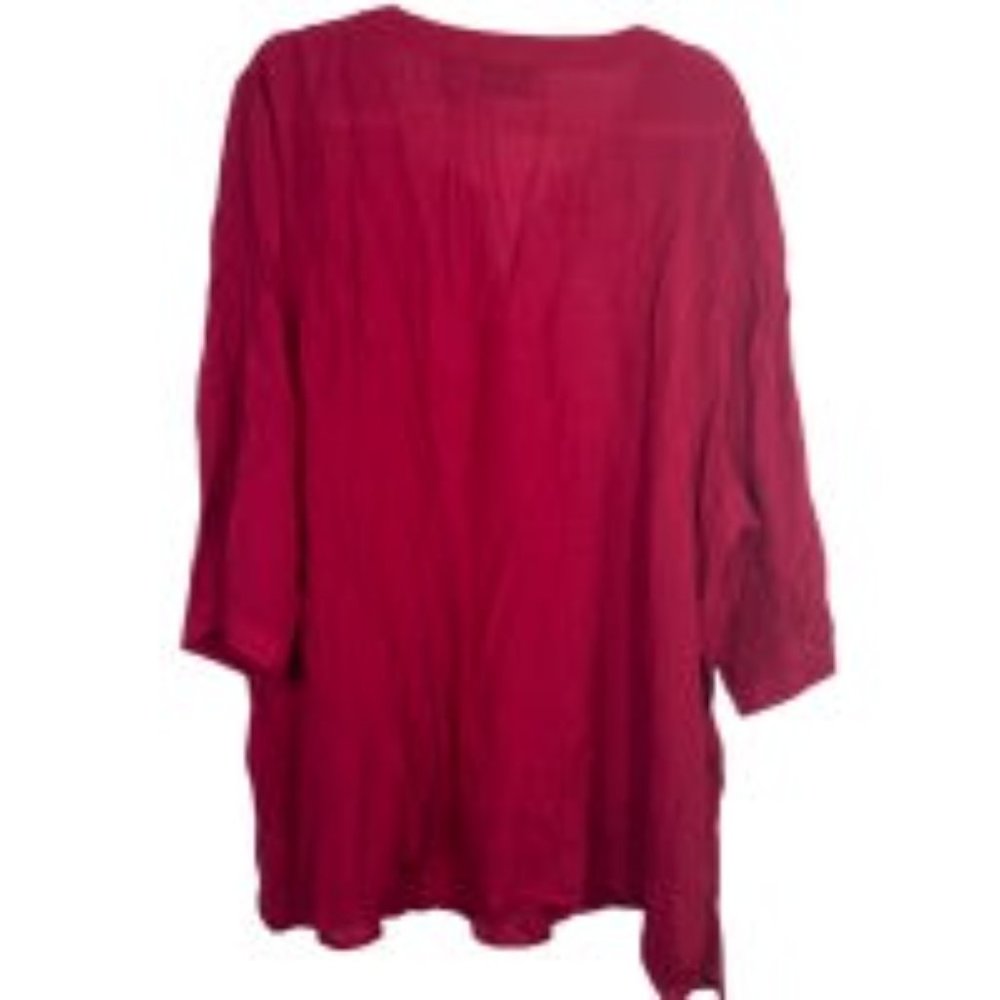 Maggie Barnes Dark Red 3/4 Sleeve V-Neck Blouse - Picture 3 of 3